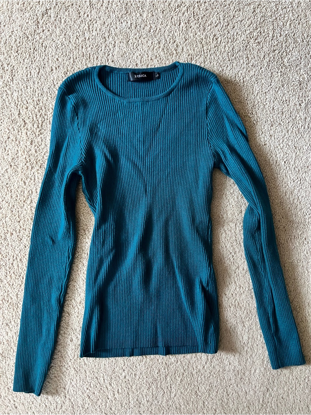 Zessica Ribbed Long Sleeve Top Teal